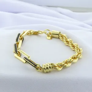 PULSEIRA DUPLA CORDÃO BAIANO ELOS GROUMET ZIRC NEGRAS