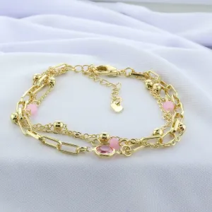 PULSEIRA TRIPLA PEDRAS ROSA