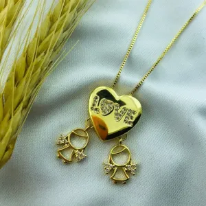 COLAR CORAÇAO LOVE COM PING CASAL DE FILHOS