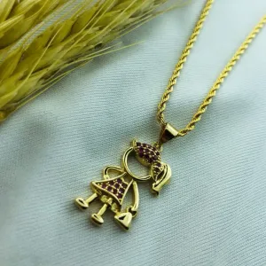 CORDÃO BAIANO FINO 50CM PING MENINA ZIRC ROSA CRAVEJADA