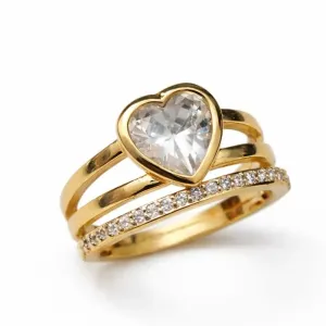 Anel 3 Elos com Coração e Zircônias