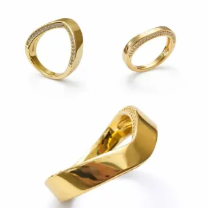 Anel Dourado Curvo com Zircônias