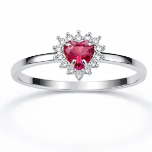 Anel em Prata 925 com Coração Rosa e Zircônias