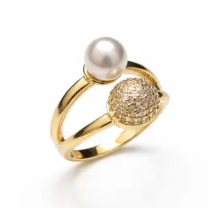 Anel Pérola e Esfera Cravejada