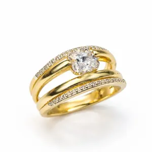 Anel Solitário 4 Elos Cravejado