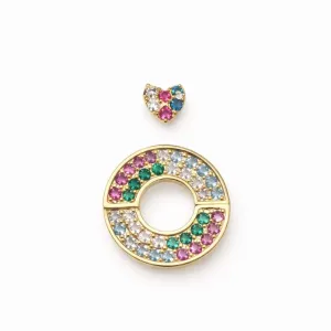 Brinco Dupla Colorida Coração e Círculo
