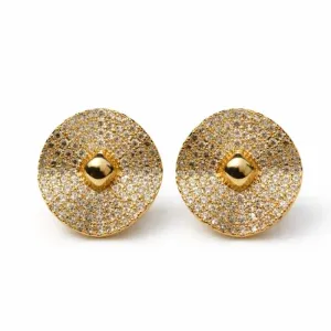 Brinco Redondo Cravejado com Detalhe Central  Dourado