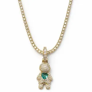 Colar com pingente de boneco cravejado