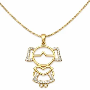 Colar Menina com Coração Cravejado Cordão Baiano 50cm