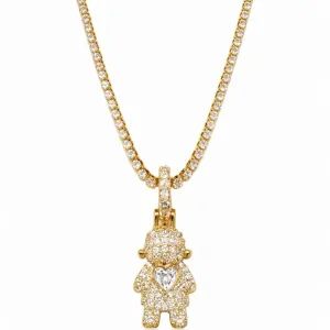 Colar Cravejado com Pingente Menina e Coração Cristal