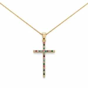 Colar Cruz Cravejada Colorida