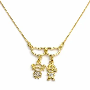 Colar Dois Corações com Pingentes de Filhos Casal