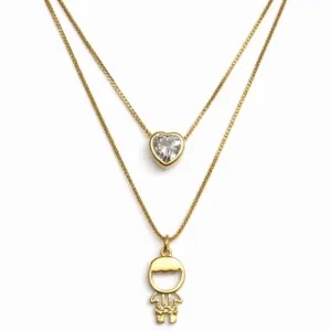 Colar Duplo com Pingente de Menino e Coração