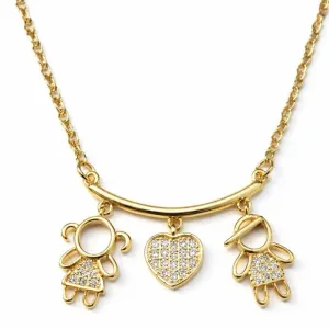 Colar Menino e Menina com Coração Cravejado