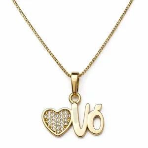 Colar Vó com Coração Cravejado