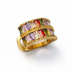 Piercing Fake Dourado com Zircônias Coloridas