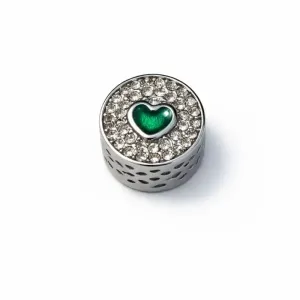Pingente Berloque Coração Verde Cravejado em Aço