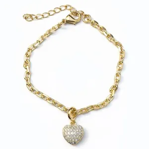 Pulseira Elos com Pingente Coração Cravejado