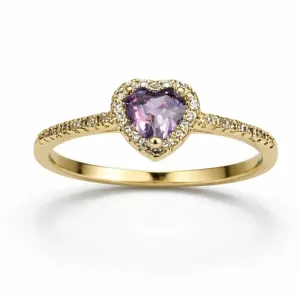Anel Coração com Pedra Lilás Cravejada