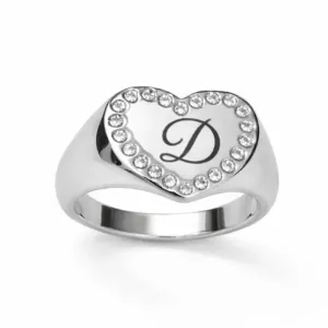 Anel Coração Personalizado em Ródio Branco com Zircônias.