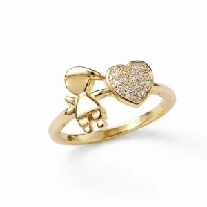 Anel Falange Menino com Coração Cravejado.