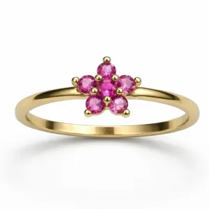 Anel Flor com Pedras Rosas