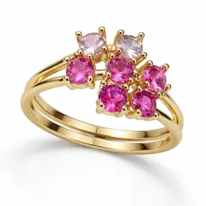 Anel Floral com Pedras Rosas