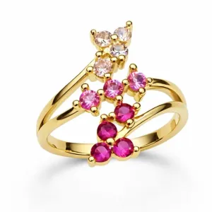 Anel Floral com Pedras Rosas e Cristal