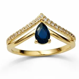 Anel Gota Azul com Zircônias em V