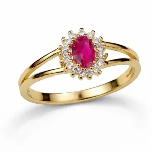 Anel Solitário com Pedra Rosa e Zircônias