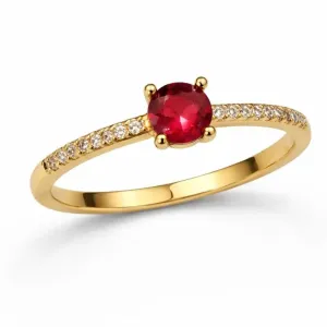 Anel Solitário com Pedra Vermelha e Zircônias