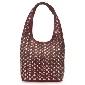 Bolsa Hobo Vermelho Vinho WJ com Aplicações