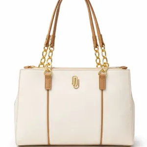 Bolsa Média WJ Elegance Bicolor  Off White com Marrom.