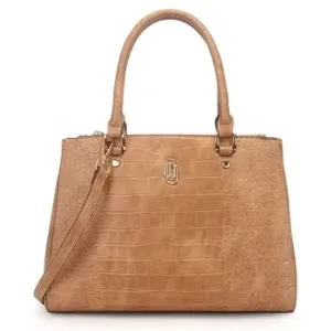 Bolsa Satchel Grande Estruturada Croco WJ - Caramelo