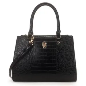 Bolsa Satchel Grande Estruturada Croco WJ - Preta