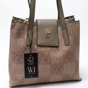 Bolsa Satchel Grande Monograma Bege com Verde menta