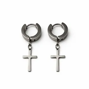 Brinco Argola com Cruz em Aço