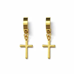 Brinco Argola com Cruz em Aço Inoxidável.