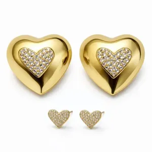 Brinco Coração 2 em 1 com Zircônias.