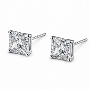 Brinco Ponto de Luz Quadrado 6mm em Prata 925.