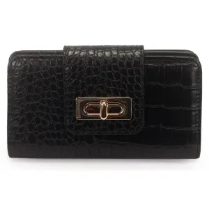 Carteira Média Croco com Fecho Preta
