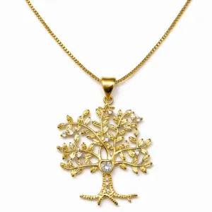 Colar Árvore da Vida Cravejada Banhado a Ouro.