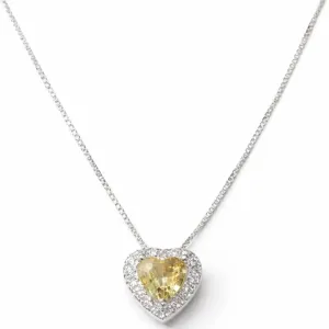 Colar Coração com Pedra Amarela em Prata 925.