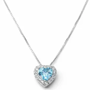 Colar Coração com Pedra Azul em Prata 925.