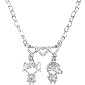 Colar Filhos com Corações em Ródio Branco.