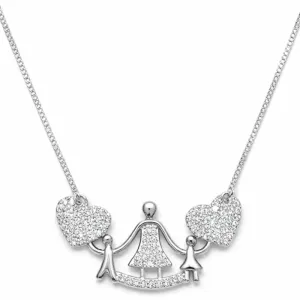 Colar Mãe com Casal de Filhos em Ródio Branco.