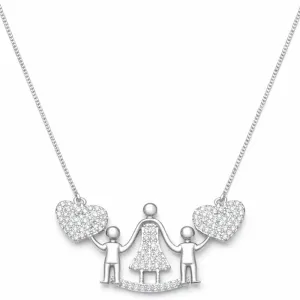 Colar Mãe com Dois Filhos em Ródio Branco.