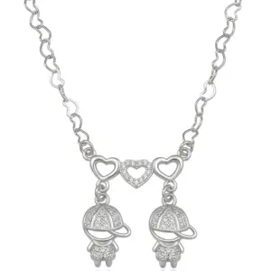 Colar Meninos com Corações em Ródio Branco.