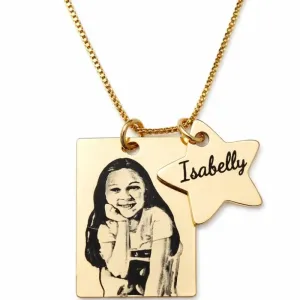 Colar Personalizado com Foto e Nome Ping Estrela e Quadrado