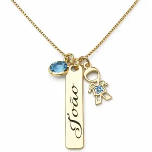 Colar Personalizado com Placa e Pingente de Menino.